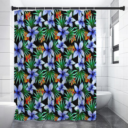 Blue Hawaiian Wildflowers Pattern Print Shower Curtain