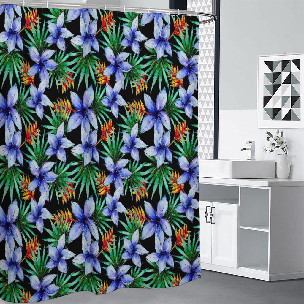Blue Hawaiian Wildflowers Pattern Print Shower Curtain