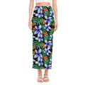 Blue Hawaiian Wildflowers Pattern Print Side Slit Maxi Skirt