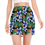 Blue Hawaiian Wildflowers Pattern Print Side Slit Mini Skirt