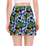 Blue Hawaiian Wildflowers Pattern Print Side Slit Mini Skirt