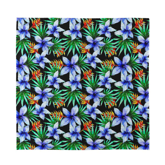 Blue Hawaiian Wildflowers Pattern Print Silk Bandana