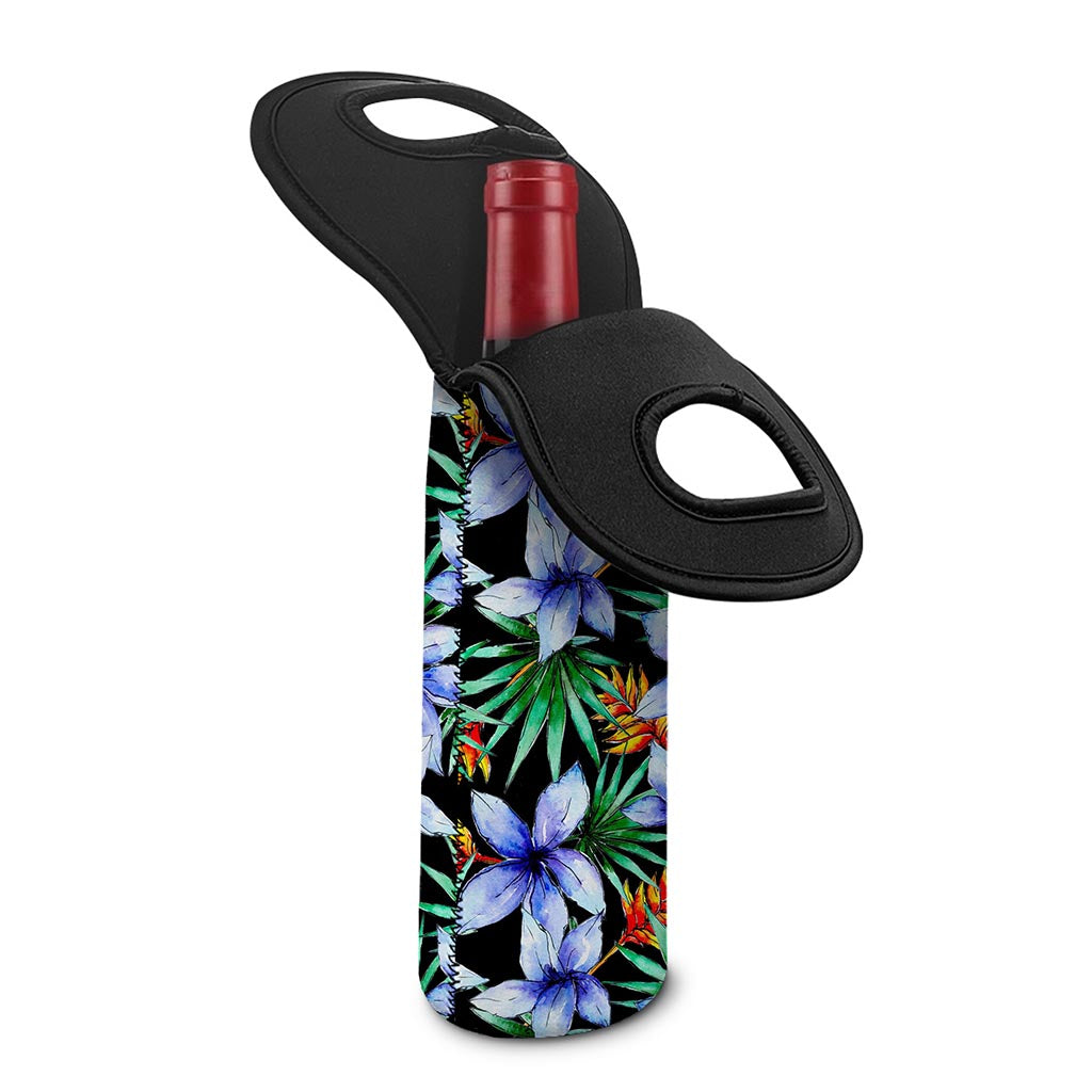 Blue Hawaiian Wildflowers Pattern Print Single Neoprene Wine Tote