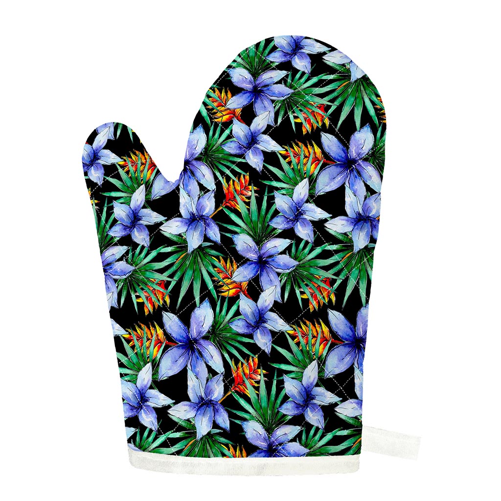 Blue Hawaiian Wildflowers Pattern Print Single Oven Mitt
