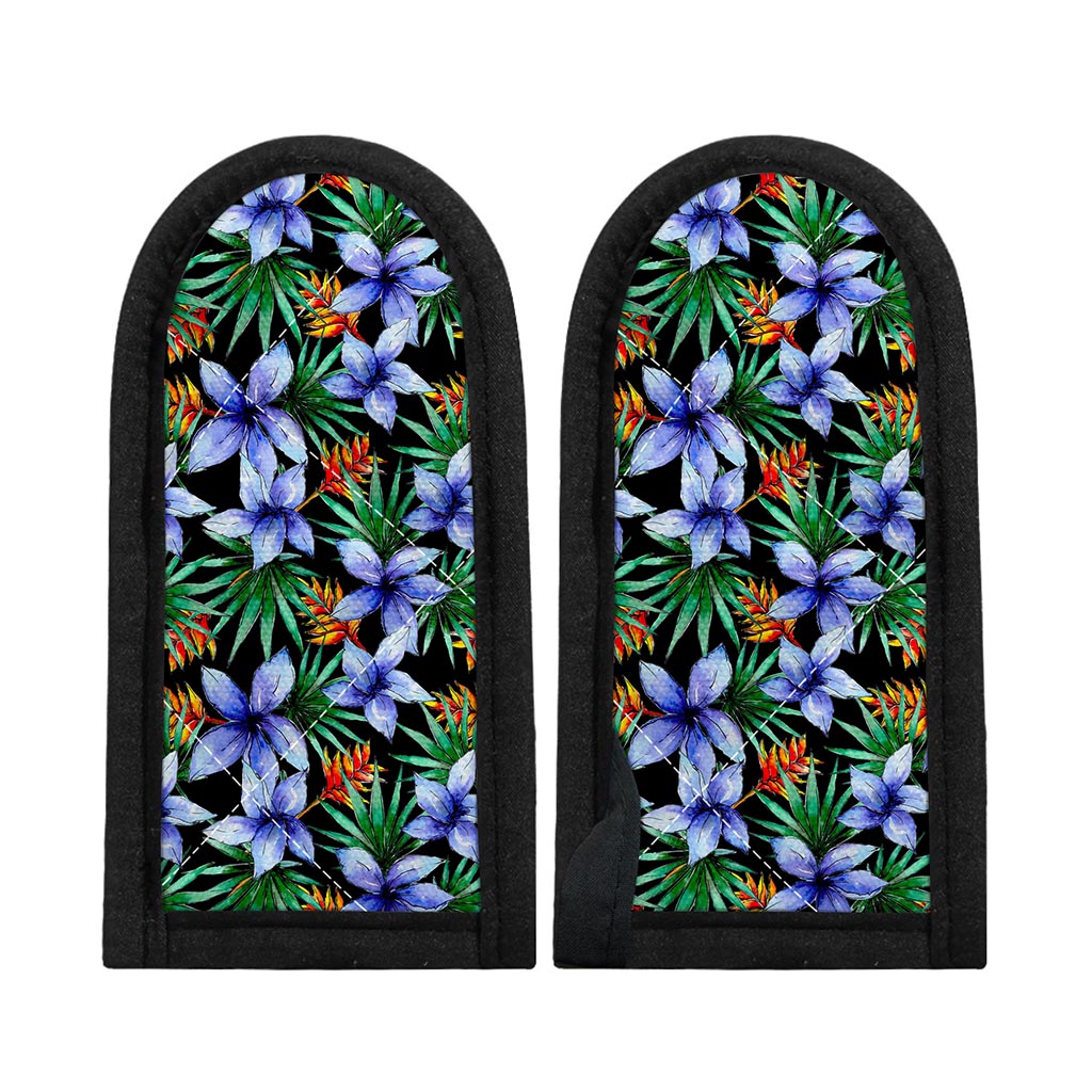 Blue Hawaiian Wildflowers Pattern Print Skillet Handle Cover