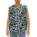 Blue Hawaiian Wildflowers Pattern Print Sleeveless Baseball Jersey
