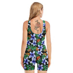 Blue Hawaiian Wildflowers Pattern Print Sleeveless One Piece Swimsuit
