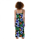 Blue Hawaiian Wildflowers Pattern Print Slim Fit Midi Cami Dress