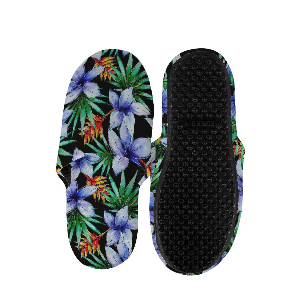 Blue Hawaiian Wildflowers Pattern Print Slippers