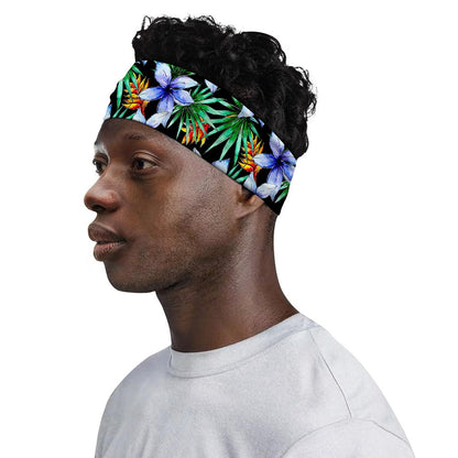 Blue Hawaiian Wildflowers Pattern Print Sports Headband