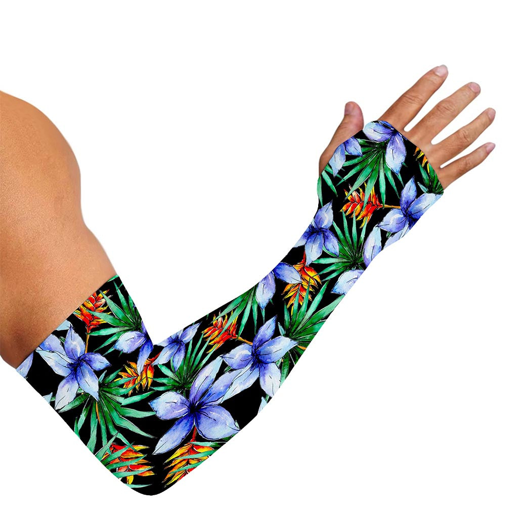 Blue Hawaiian Wildflowers Pattern Print Sun Protection Arm Sleeves