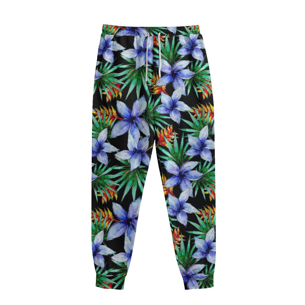 Blue Hawaiian Wildflowers Pattern Print Sweatpants