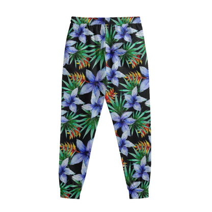 Blue Hawaiian Wildflowers Pattern Print Sweatpants