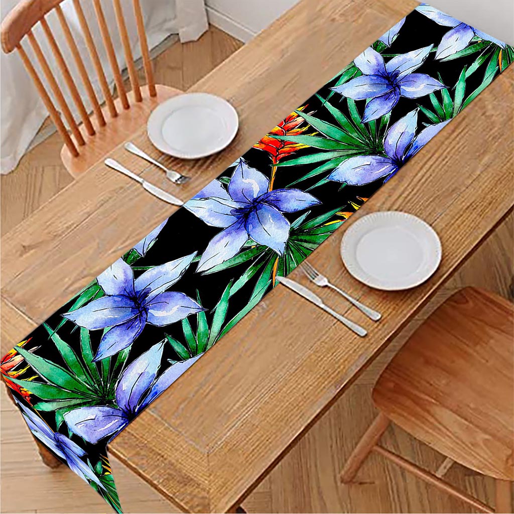Blue Hawaiian Wildflowers Pattern Print Table Runner