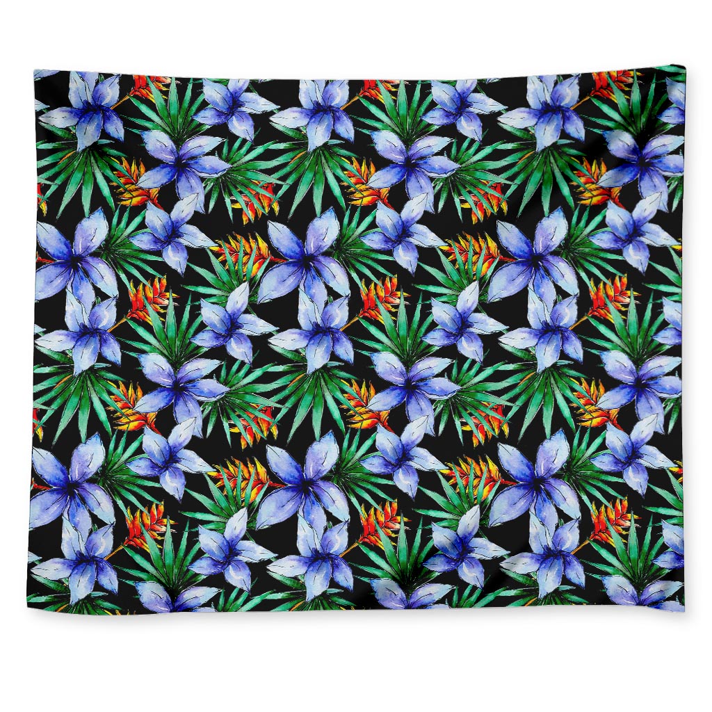 Blue Hawaiian Wildflowers Pattern Print Tapestry