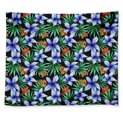 Blue Hawaiian Wildflowers Pattern Print Tapestry