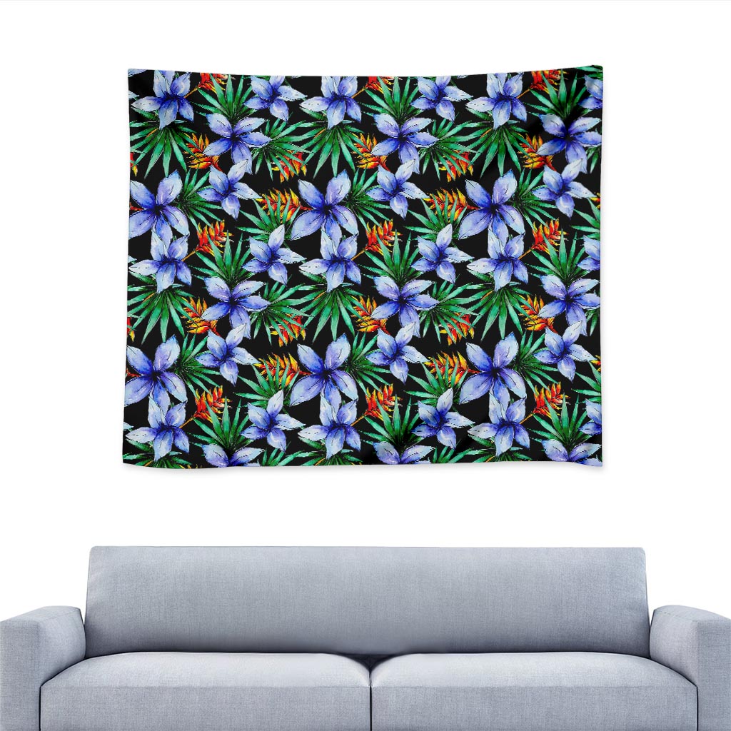 Blue Hawaiian Wildflowers Pattern Print Tapestry