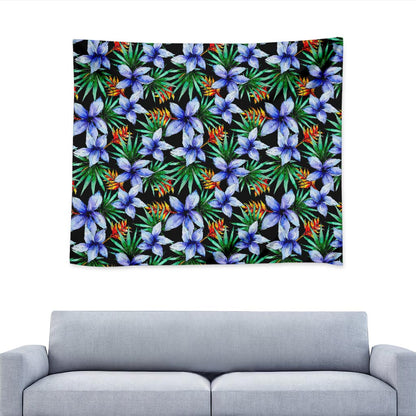 Blue Hawaiian Wildflowers Pattern Print Tapestry