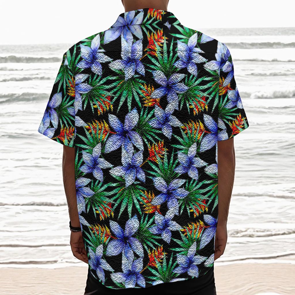 Blue Hawaiian Wildflowers Pattern Print Textured Short Sleeve Shirt
