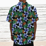Blue Hawaiian Wildflowers Pattern Print Textured Short Sleeve Shirt