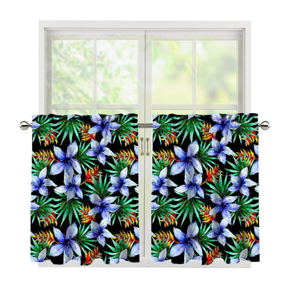 Blue Hawaiian Wildflowers Pattern Print Tier Curtains