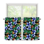 Blue Hawaiian Wildflowers Pattern Print Tier Curtains