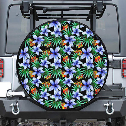 Blue Hawaiian Wildflowers Pattern Print Tire Cover