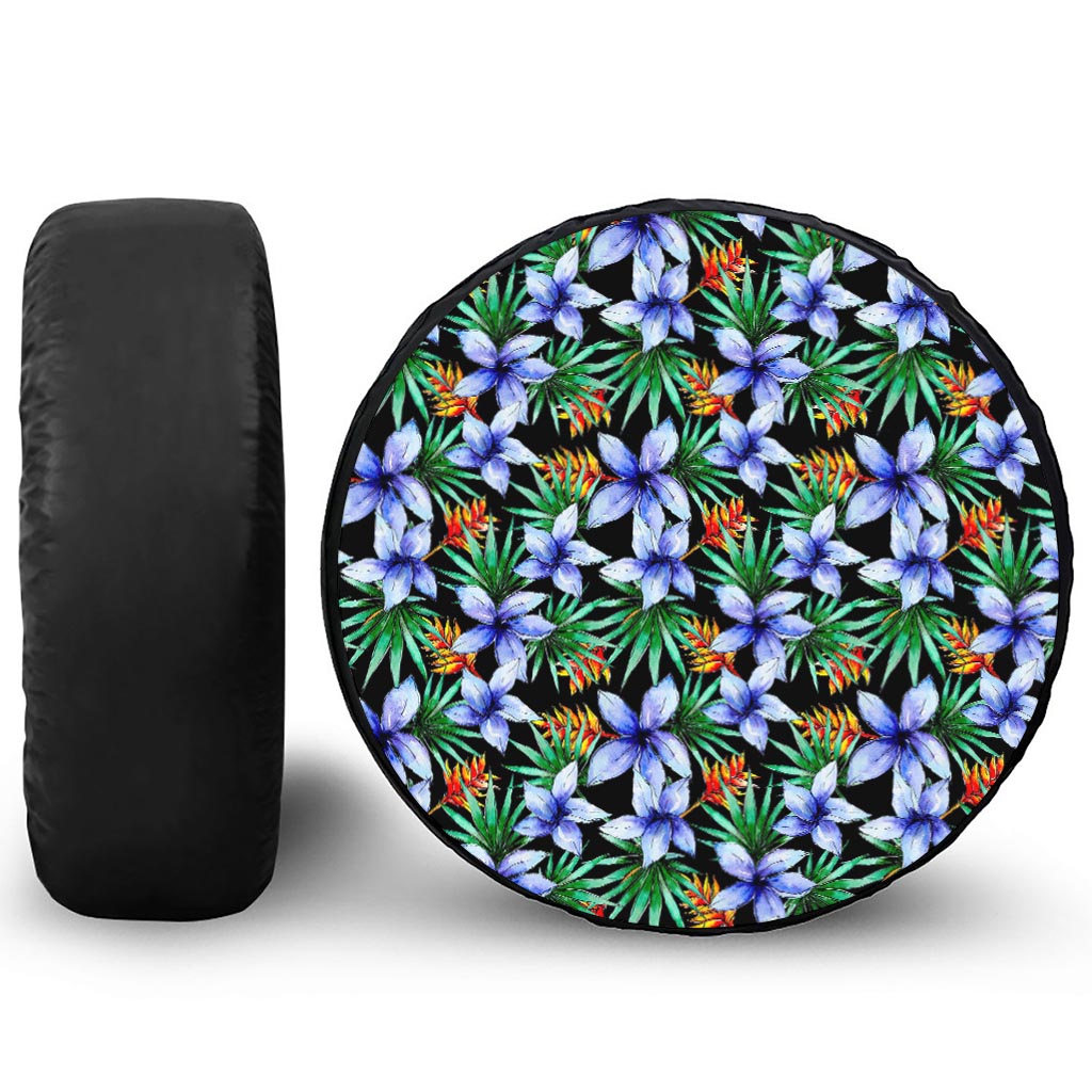 Blue Hawaiian Wildflowers Pattern Print Tire Cover