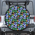 Blue Hawaiian Wildflowers Pattern Print Tire Cover With Camera Hole