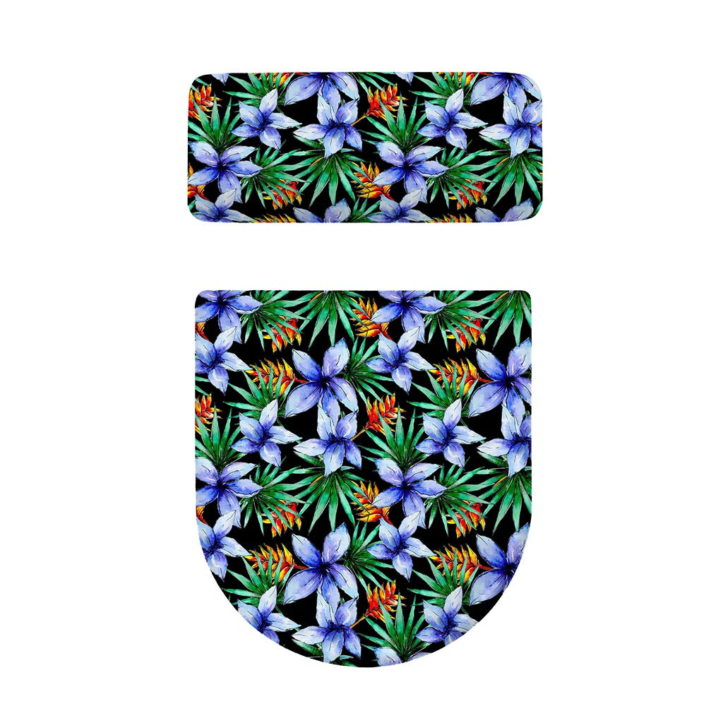 Blue Hawaiian Wildflowers Pattern Print Toilet Lid And Tank Cover Set