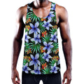 Blue Hawaiian Wildflowers Pattern Print Men's Workout Tank Top