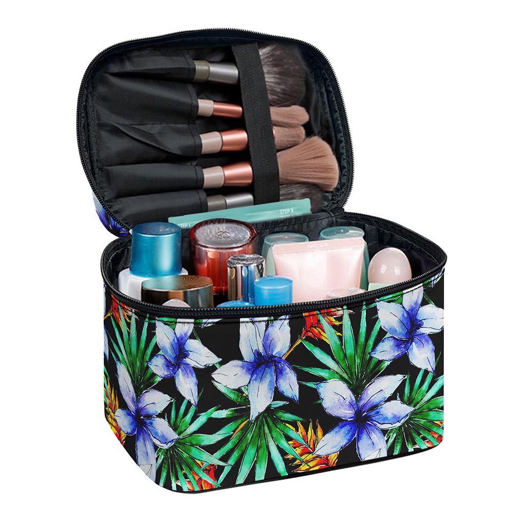 Blue Hawaiian Wildflowers Pattern Print Travel Makeup Bag