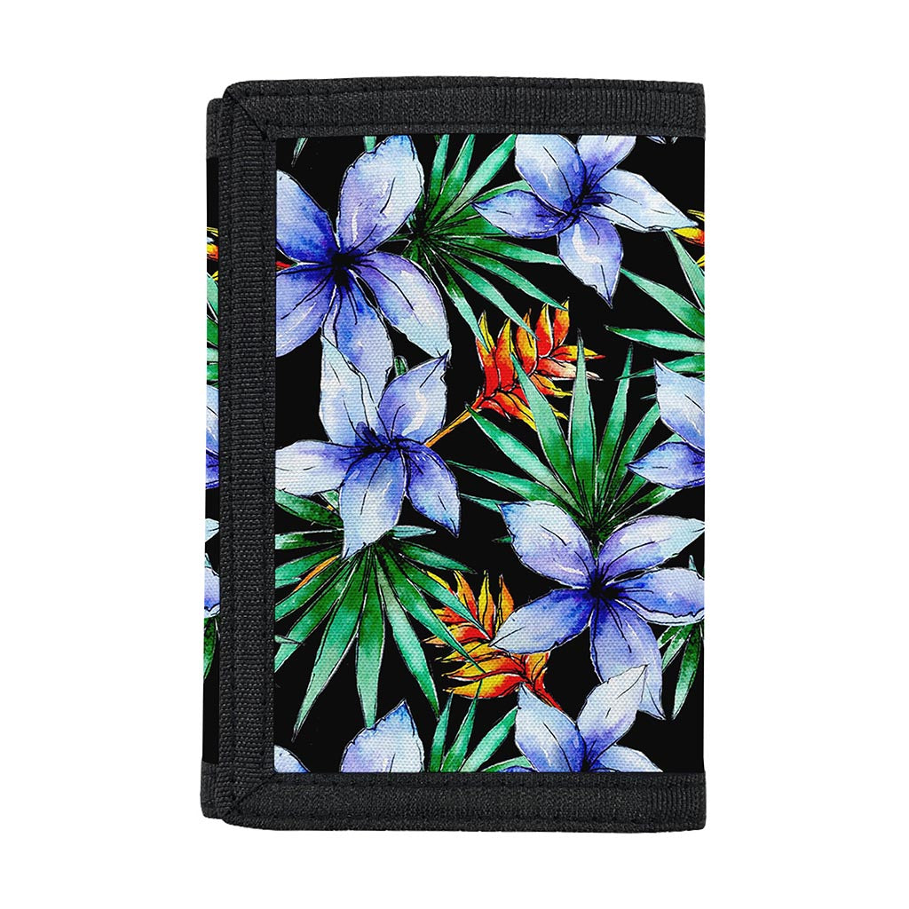 Blue Hawaiian Wildflowers Pattern Print Trifold Wallet