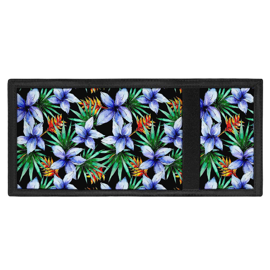 Blue Hawaiian Wildflowers Pattern Print Trifold Wallet