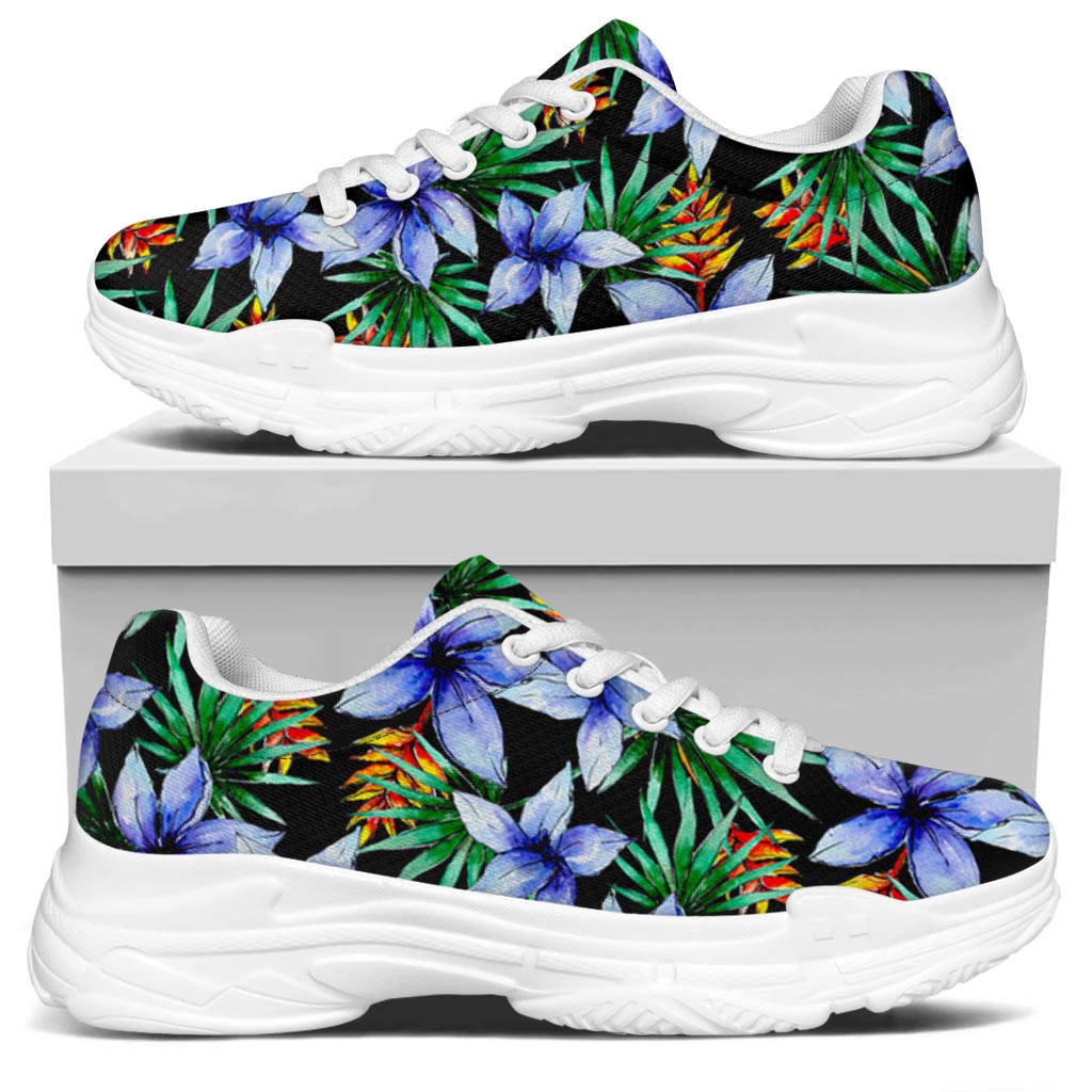 Blue Hawaiian Wildflowers Pattern Print White Chunky Shoes