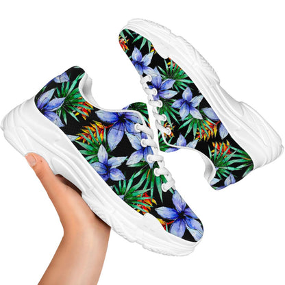 Blue Hawaiian Wildflowers Pattern Print White Chunky Shoes