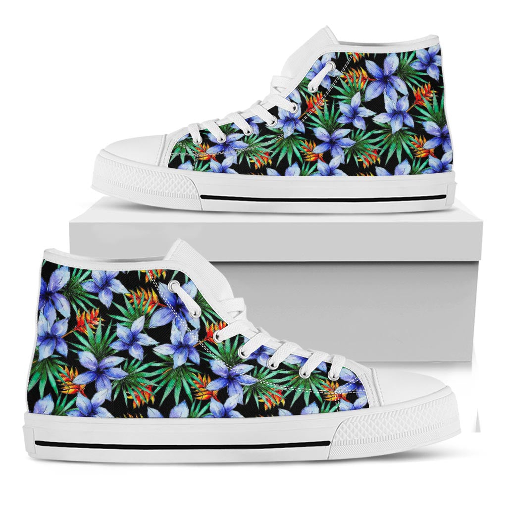 Blue Hawaiian Wildflowers Pattern Print White High Top Sneakers