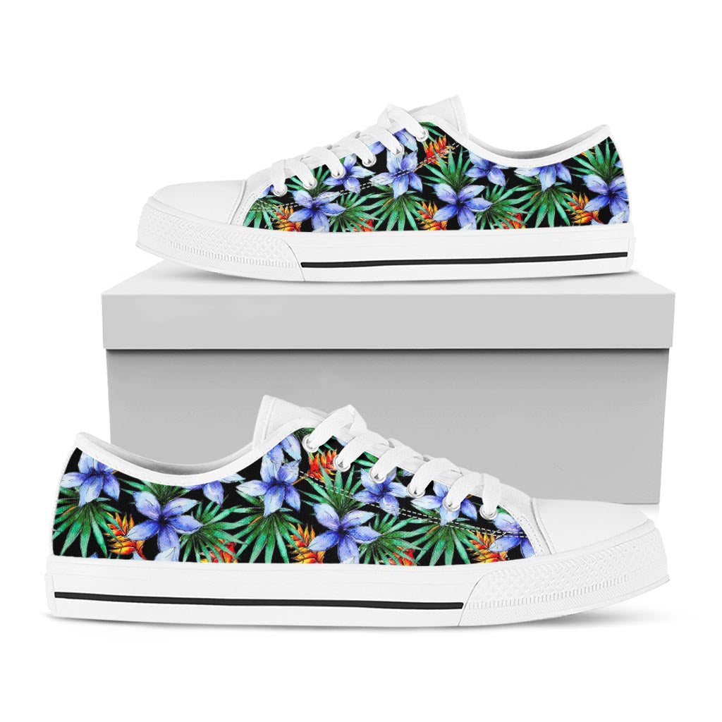 Blue Hawaiian Wildflowers Pattern Print White Low Top Sneakers