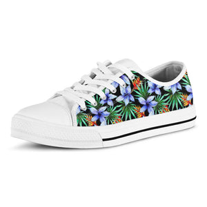 Blue Hawaiian Wildflowers Pattern Print White Low Top Sneakers