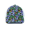 Blue Hawaiian Wildflowers Pattern Print White Mesh Trucker Hat