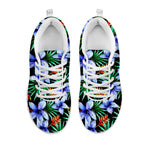 Blue Hawaiian Wildflowers Pattern Print White Running Shoes