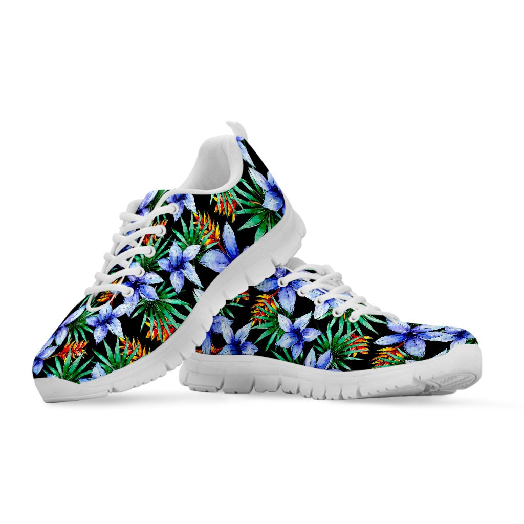 Blue Hawaiian Wildflowers Pattern Print White Running Shoes