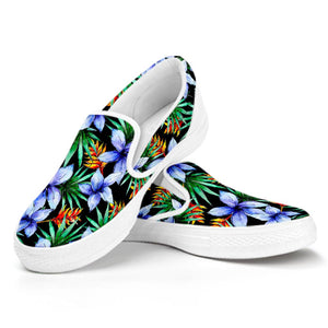 Blue Hawaiian Wildflowers Pattern Print White Slip On Sneakers