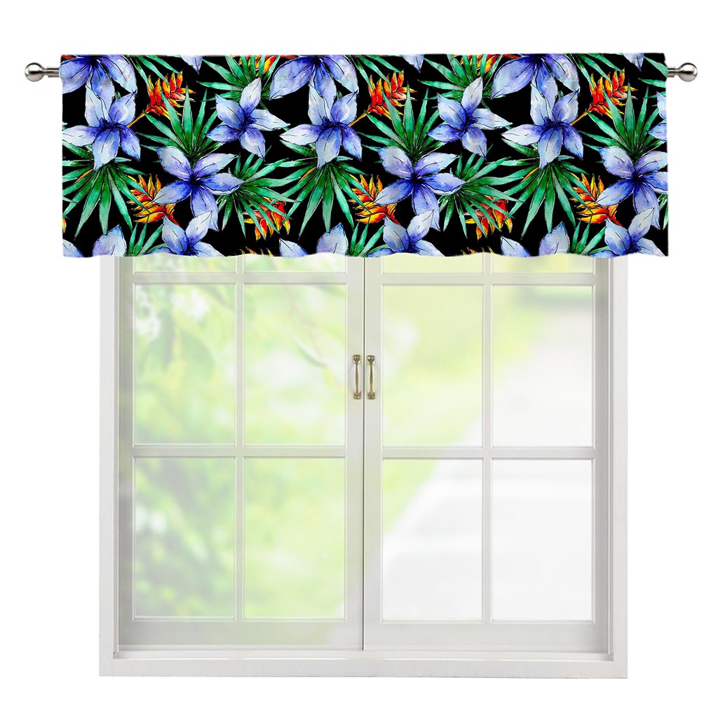 Blue Hawaiian Wildflowers Pattern Print Window Valance