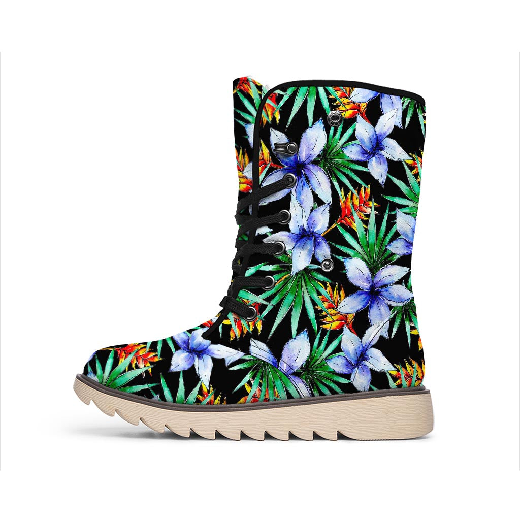 Blue Hawaiian Wildflowers Pattern Print Winter Boots