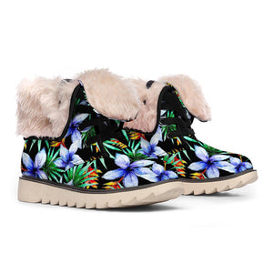 Blue Hawaiian Wildflowers Pattern Print Winter Boots