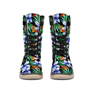 Blue Hawaiian Wildflowers Pattern Print Winter Boots