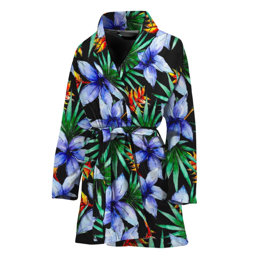 Blue Hawaiian Wildflowers Pattern Print Women's Bathrobe