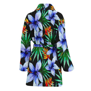 Blue Hawaiian Wildflowers Pattern Print Women's Bathrobe