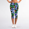 Blue Hawaiian Wildflowers Pattern Print Women's Capri Leggings